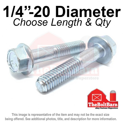 1/4"-20 Grade 5 Hex Flange Screws Frame Bolts COARSE Zinc (Pick Length & Qty) - Picture 10 of 12