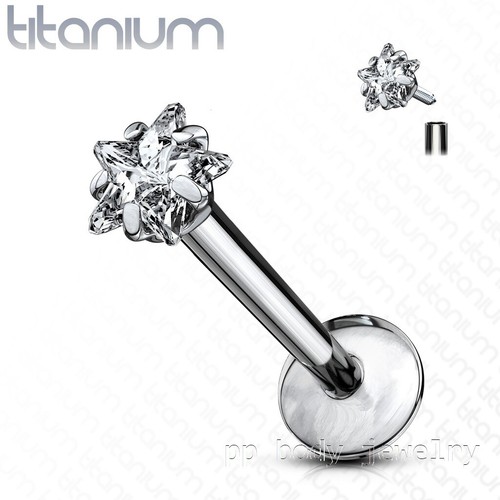 "G23 Titan Innengewinde Zinken Set Stern CZ Labret Monroe 16G 1/4"" - 3/8" - Bild 1 von 2