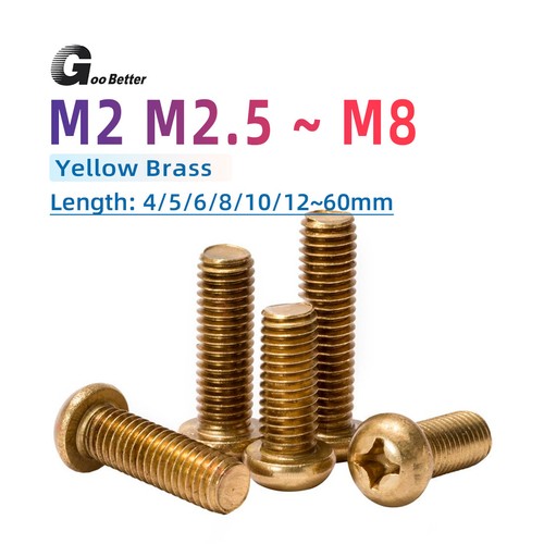 M2 M2.5 M3 M4 M5 M6 M8 Tornillos redondos cruzados de latón Phillips Pan Tornillos de cabeza de botón - Imagen 1 de 92