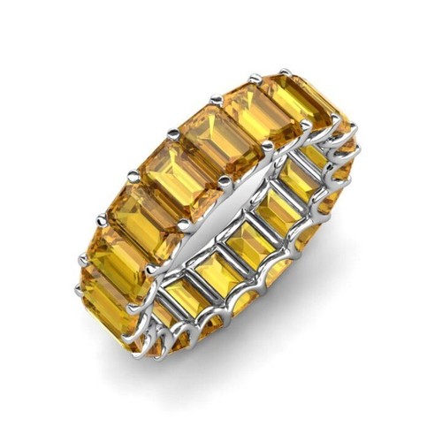 Citrine Emerald-Cut 6x4mm Full Eternity Band Ring With Rhodium Plated - Picture 5 of 6
