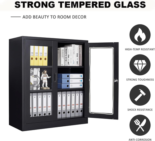 Black Metal Storage Cabinet with Doors and Shelves,36 Inch Locking Display Cabin - Picture 8 of 10