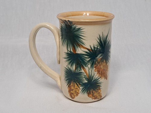 Handmade Stoneware 12 Oz Coffee Mug Pinecone Tree Beach Cabin Artist Signed - Picture 5 of 11