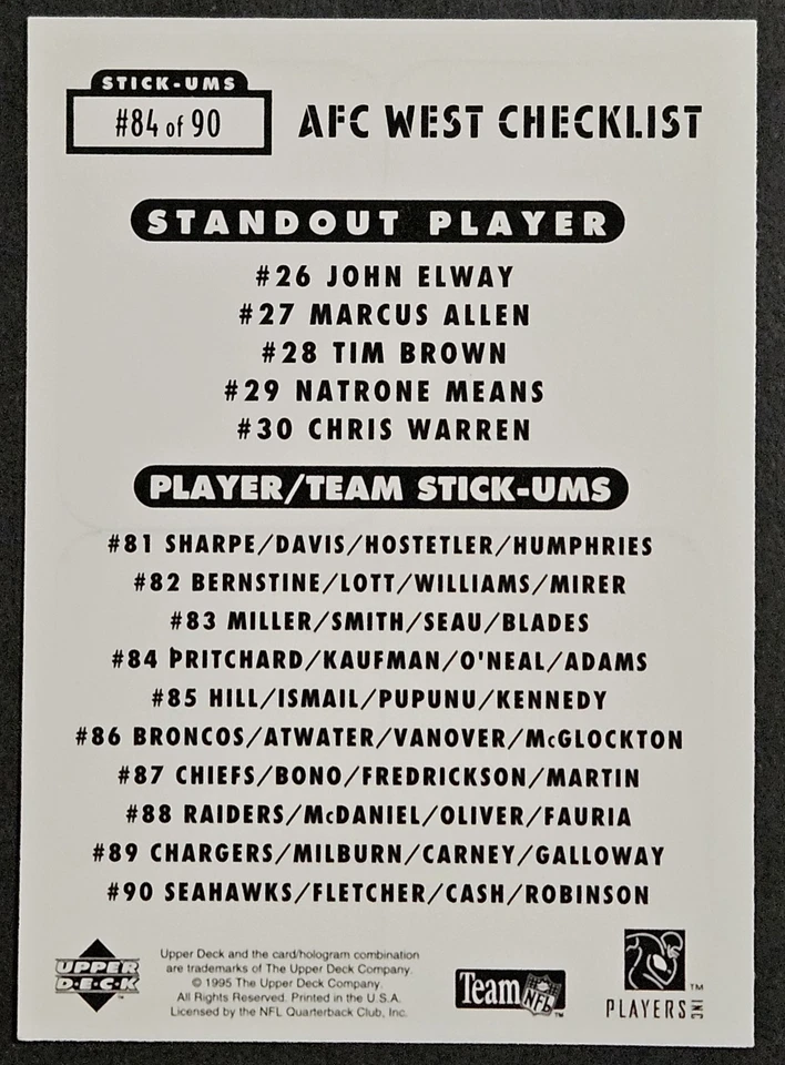 1995 Collector's Choice Update Stick-Ums #84 Napoleon Kaufman Rookie RC Raiders - Image 2 of 2