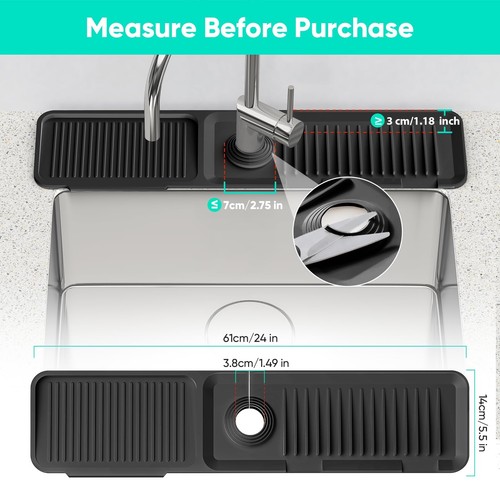 24 Inch Longer Faucet Mat for Kitchen Sink [5°Slope 24inch*5.5inch Black - Picture 2 of 8