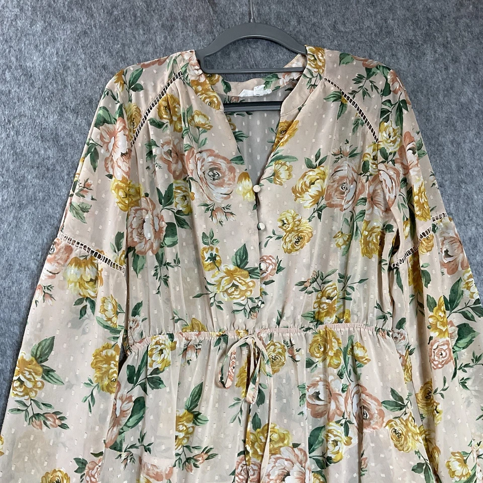 Vestido Blu Pepper Anthropologie Para Mujer Grande Floral Transparente Fluido Boho Festival Foto 2 de 4