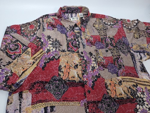 Vintage ZONE FIVE Silk Button Short Sleeve Shirt XL Abstract Psychedelic Disco - Picture 1 of 10