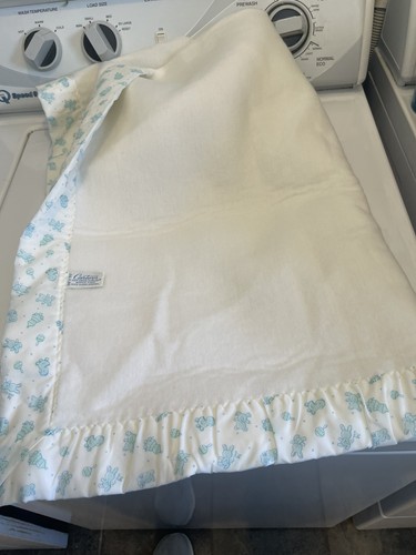 Vintage Carter's Blue Bunny Baby Blanket Thermal Acrylic Nylon Trim Deadstock - Picture 4 of 5