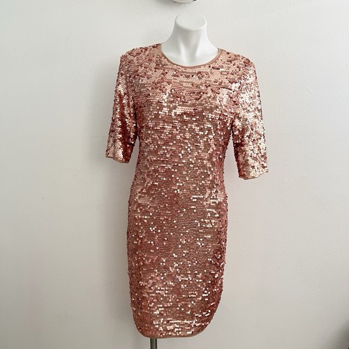 BOBGMAXAZRIA Pailletten Kleid MARTA ROSEGOLD TAILLIERT STRETCH PARTY URLAUB LARGE - Bild 3 von 12