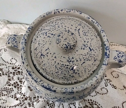 Monmouth Maple Leaf Keramik blau gesprenkelt Steinzeug Topf mit Deckel Keksdose - Bild 11 von 11