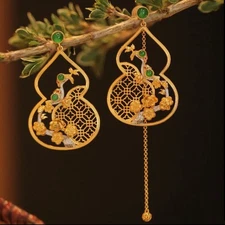 Chinese Style Gourd Window Stud Earrings Vintage Classical Jewelry