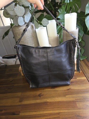 The Sak Black Textured Supple Leather Large Shoulder Bag Purse Studs See Photos - Picture 5 of 12