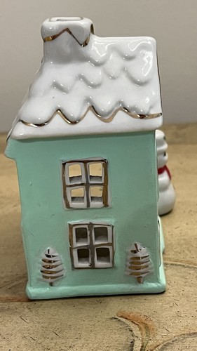 Vintage Weihnachten Keramik Porzellan Teelicht Kerzenhalter Landhaus-Haus Dorf Display - Bild 6 von 16
