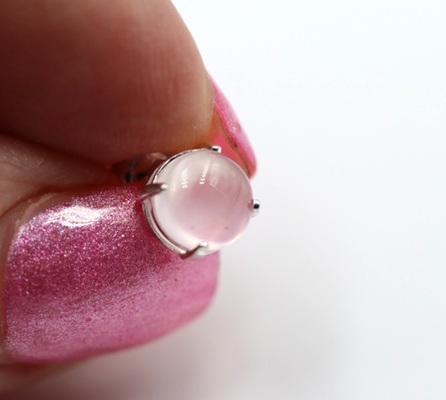 Sterling Silver 925 7mm Pink Cabochon Rose Quartz Studs Earrings - Free Post - Picture 4 of 6
