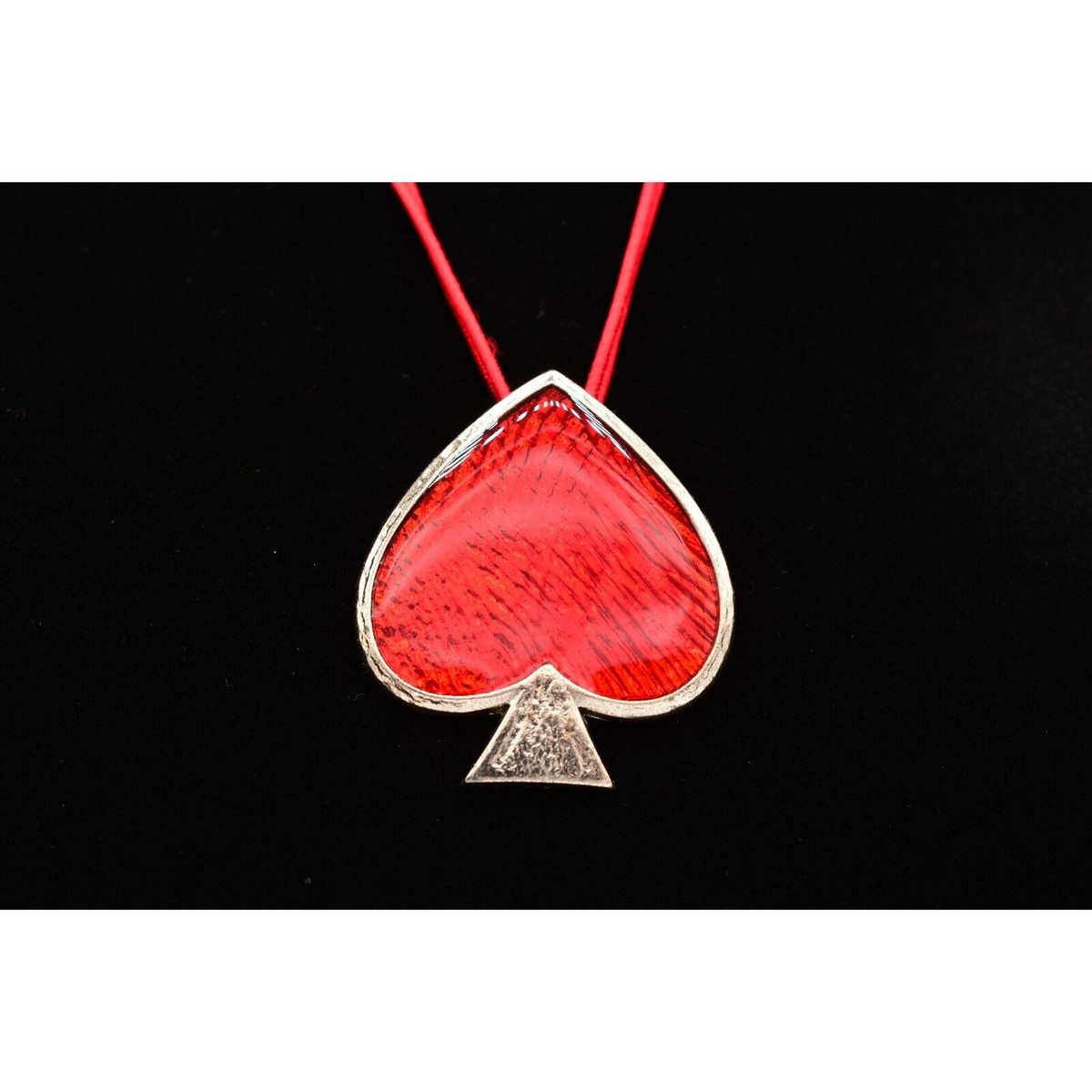 YSL Vintage Red Spade Brooch Pendant Pin Enamel Heart Signed