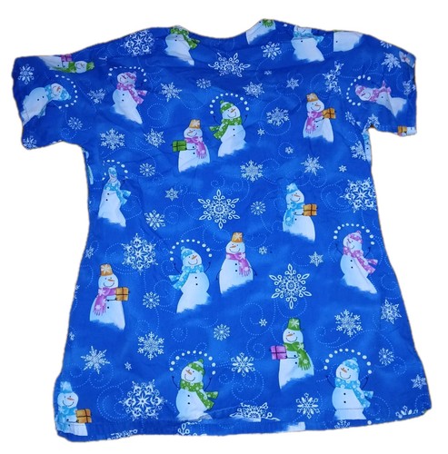 BIO Bring It On - Women's Winter/Snowman Pattern Small Uniform Nurse Scrub Top - Picture 8 of 8