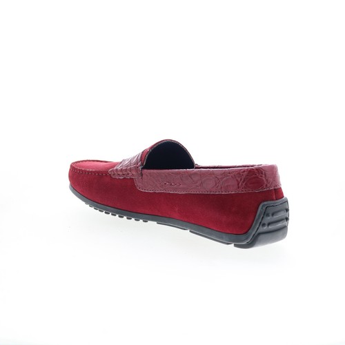 Zelli Italia Monza Suede Calfskin Crocodile Mens Burgundy Loafers Shoes - Picture 6 of 8