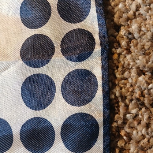Vintage Womans Polyester Or Silk Scarf Navy Blue Polka Dots Square 23" X 23" - Picture 7 of 7