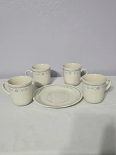 Corelle Needlepoint Plate And Cups, Lot Of 5