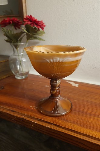 Vintage Imperial Glass Footed Compote (Caramel Chocolate Slag Glass) - Picture 8 of 14