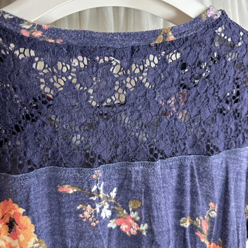 Rewind Womens Top Floral Print Blue Laced Shoulders Short Capped Sleeves Large - Picture 3 of 8