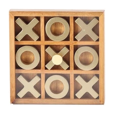 Decorative Gold and Wood Tabletop Tic Tac Toe Tabletop Set