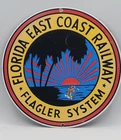 Vintage Florida East Coast Railway Rustic Porcelain Enameled Metal Railroad Sign