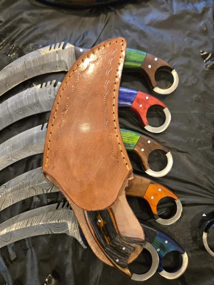 Cuchillo Karambit de Caza de Acero Damasco Forjado a Mano Personalizado 6 Piezas con Funda Foto 3 de 4