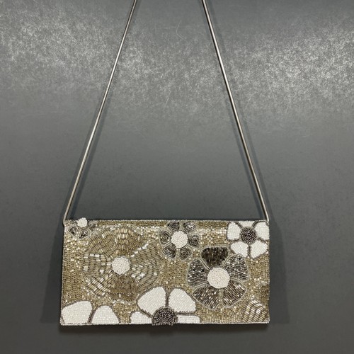 Ricki Designs Floral Beaded Clutch Purse Silver White Detachable Crossbody Strap - Picture 18 of 18