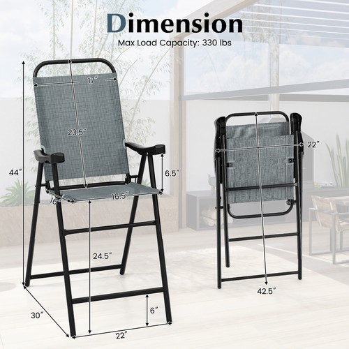 4 PCS Patio Bar Chair Folding Bar Height Metal Frame w/ Footrest Garden Blue - Bild 3 von 10