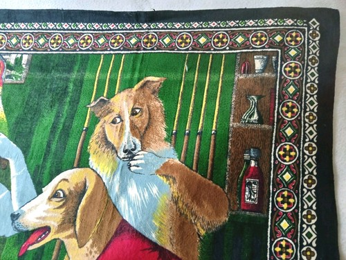 Wall Tapestry Dogs Playing Pool Billiards Crushed Velvet Bright Colors 58"X38" - Picture 10 of 11