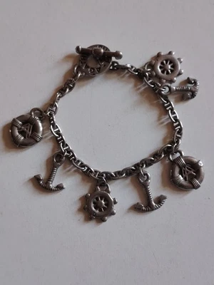 Vintage collier Agatha Argenté à breloques Marine, Ancres, Gouvernail, Bouées,.. - Photo 1/4