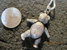 Articulated Solid Silver Teddy Bear Pendant on Sterling Silver Chain Necklace
