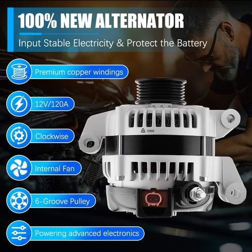 Alternator for Chrysler Sebring 2001-2006 Dodge Stratus L4 2.4L V6 2.7L 13868 - Foto 3 di 14