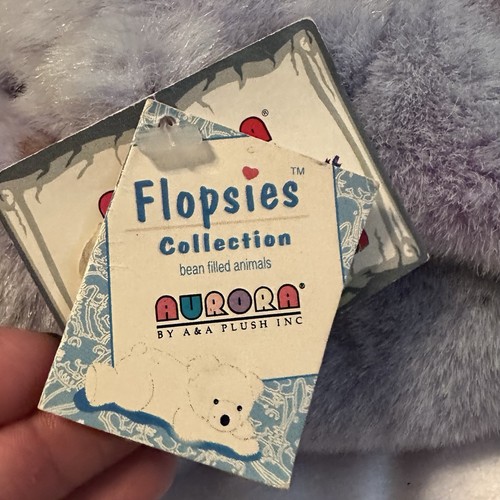 Vintage NWT Flopsies 12” A&A Aurora Plush Amethyst Hippo Beanbag Toy purple Rare - Picture 10 of 12
