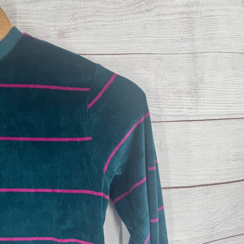 Camisa Stussy Para Hombre Pequeña Verde Azulado Rosa Rayas Terciopelo Manga Larga Pullover De Colección - Imagen 3 de 12