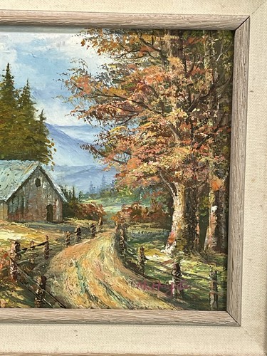 ORIGINAL OIL ON WOOD BARN SCENE PAINTING FRAMED SIGNED  - Bild 3 von 9