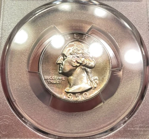 1950 Proof Washington Quarter PCGS PR67 Nicely Rainbow Toned Coin