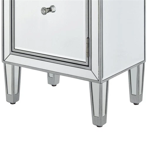 Elegant Decor Reflexion 1 Door Mirrored End Table in Antique Silver - Picture 11 of 11