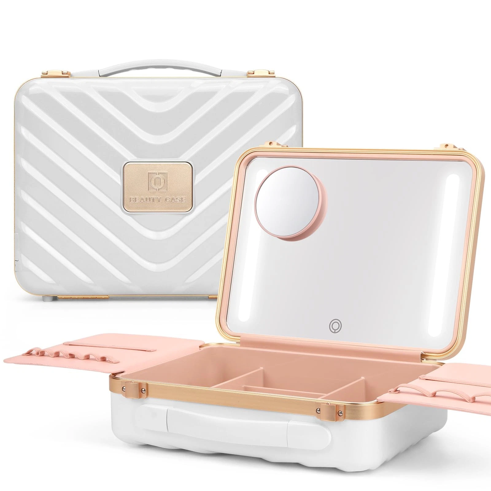 KZAOPZ Travel Makeup Train Case with Mirror: 3 Colors LED Light with 10X