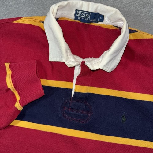 Polo by Ralph Lauren Rugby Shirt Mens Large Navy Red Yellow Striped Long Sleeve - Picture 1 of 6