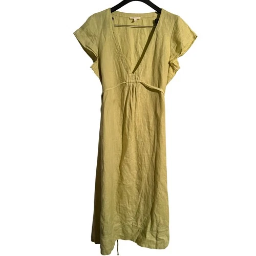 Eileen Fisher Medium Green Irish Linen Dress Lightweight Airy Quiet Luxury Boho