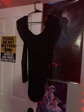 H&M Black Mesh Ruched Bodycon Dress Off Shoulder Long Sleeve XS