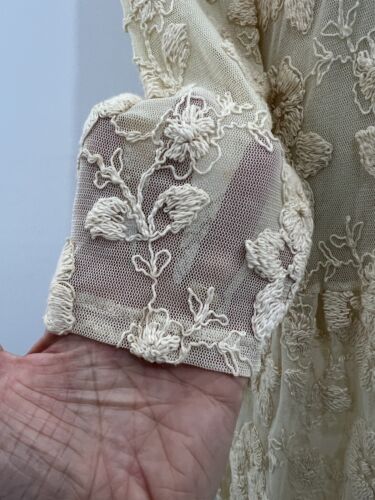 Vintage Caron Joy Spitzenkleid Damen OSFA elfenbein Knopfleiste romantisch transparent 80er - Bild 6 von 9