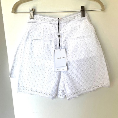 Sass and Bide Mini Eyelet Shorts Womens 6 White High Rise Cotton Tailored - Picture 3 of 10