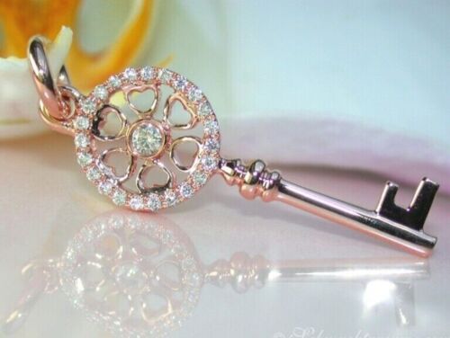 1.60Ct Round Lab-Created Diamond Key Pendant 14K Rose Gold Plated