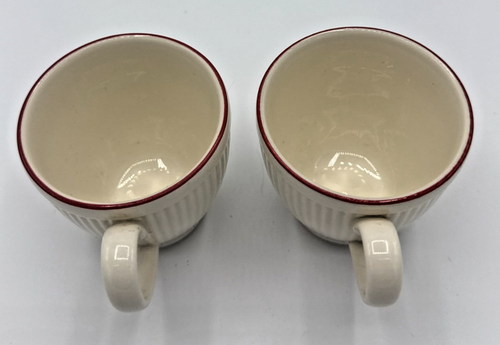 Wedgewood WINDSOR Set 2 Ivory/Cream/Red Ribbed 3" Coffee/Espresso Mugs England - Picture 4 of 11