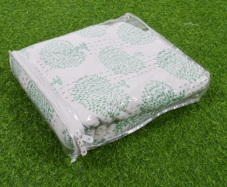 Handmade Tree Print Kantha Quilt Reversible Bedspread Double Cotton Coverlet - Image 2 of 4