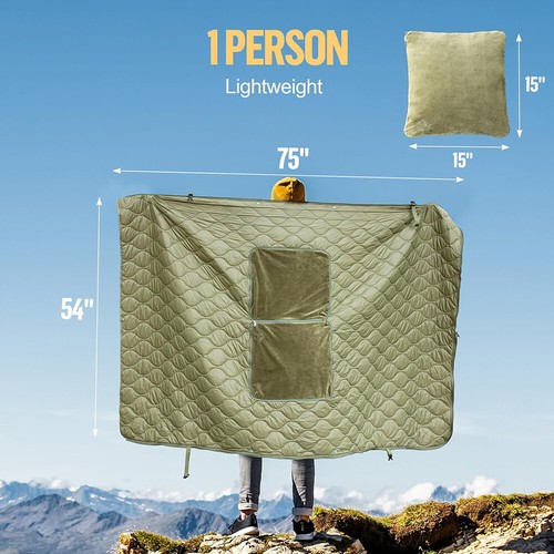 4 In 1 Wearable Sleeping Bag Cloak Hooded Blanket / Cushion / Poncho Hiking - Picture 5 of 10