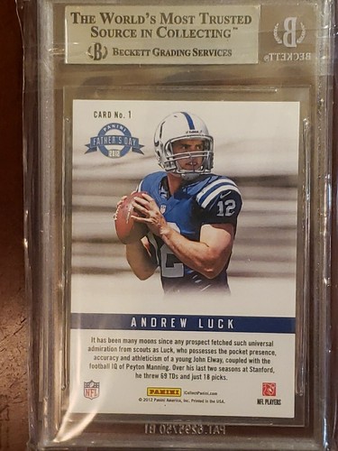 2012 Panini Father's Day Andrew Luck RC /499 BGS 9 MINT COLTS RARE HAS 2 10 SUBS - Picture 2 of 3