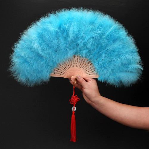 Lady Feather Folding Fan Tasseled Pendant Handheld Chinese Knot Dancing Evening - Picture 7 of 24